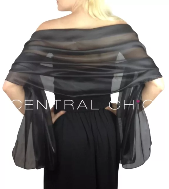 Black Silky Bridal Bridesmaid Wedding Prom Shawl Stole Wrap Pashmina Cover Up