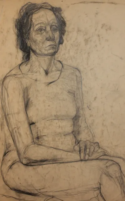 Vintage original pencil drawing woman portrait