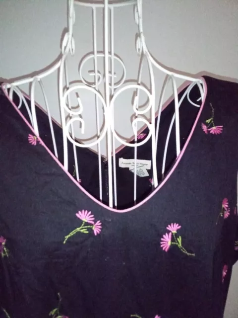 Women's Size 16W Summer Dress Amanda Smith / Black with Pink Embroidered Flowers