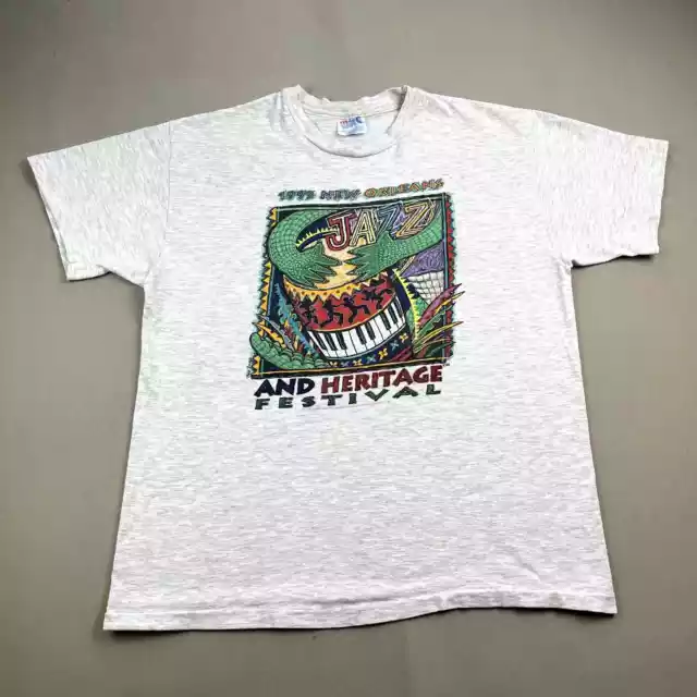 Vintage New Orleans Jazz Festival T-Shirt Adult Medium Gray Art Heritage USA 90s