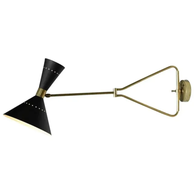 Italian Adjustable Wall Light Black Mid Century Handmade Brass Metal by H D