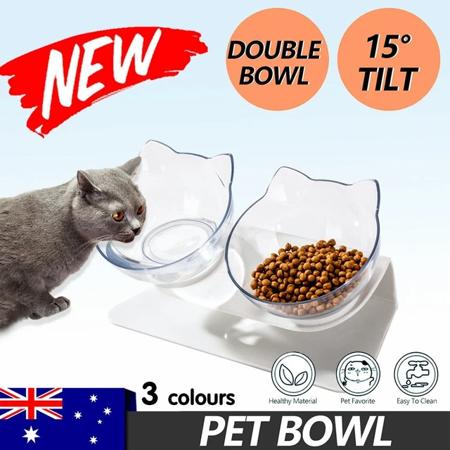 Double Cat Bowl Pet Bowls Stand Dog Elevated Feeder Food Water Raised Lifted AU