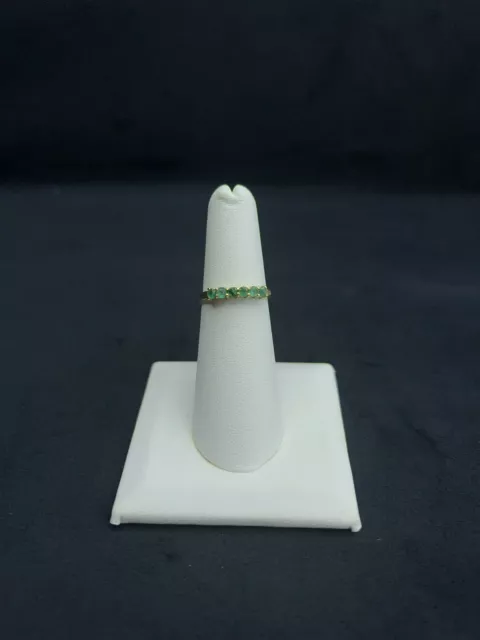 Green Columbian Emerald Round Cut Wedding Bank 18K Yellow Gold Ring Size 5.5