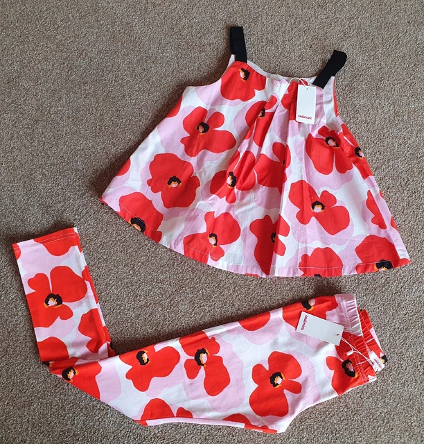 Girls Catimini Outfit Red & Pink Flowers Top & Leggings Age 10 BNWT Poppy