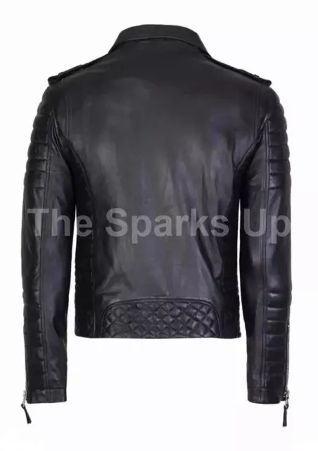 Men Genuine Lambskin Quilted Motorcycle Slim Fit Biker Real Leather Jacket 2