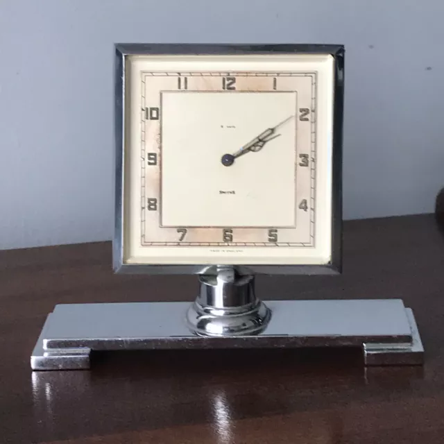 Art deco 1930's Smiths chrome mantel/bedside clock - 8 days GWO 2