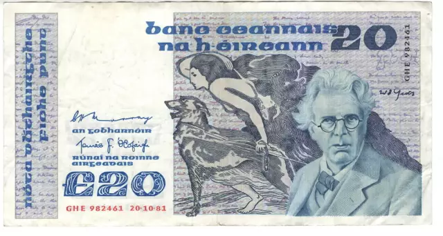 Republic of IRELAND ÉIRE £20 Pounds / Punt VF+ Banknote (1981) P-73a Prefix GHE