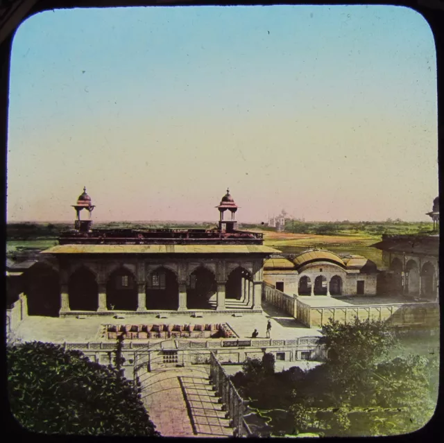 Glas magische Laterne Rutsche FORT UND PALAST VON AKBAR C1890 FOTO INDIEN