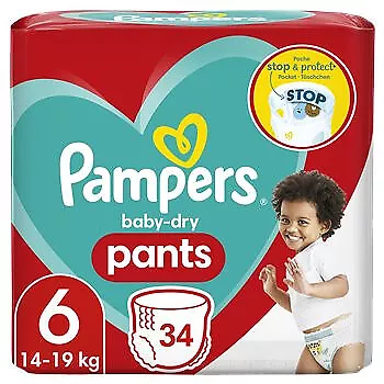 LOT DE 2 - PAMPERS - Couches Baby-Dry Pants Taille 6 - paquet de 34 couches