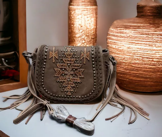 Montana West Women's Crossbody Handbags Western Purses Brown Small Fringe Aztec