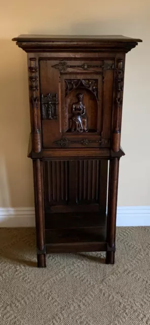 Antique Carved Wood French Gothic Oak Music Cabinet