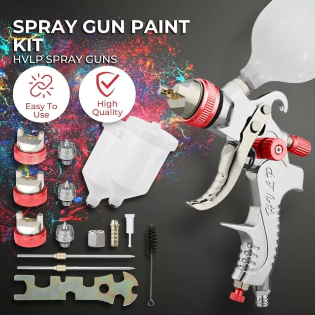 Gravity Feed Air Spray Paint Gun Kit with 3 Nozzle (Red) Rynomate