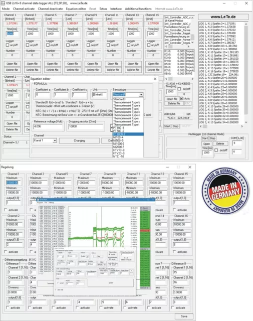 Multichannel 32-channel data logger, temperature logger, PT1000, PT100