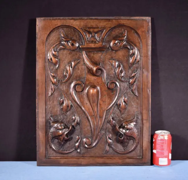 French Antique Deep Carved Panel Door Solid Walnut Wood with Griffins
