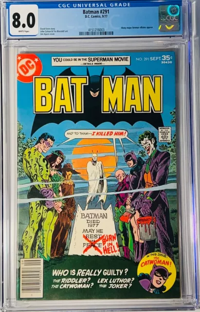 1977 Batman 291 CGC 8.0 Joker Riddler Catwoman Poison Ivy Scarecrow Cover