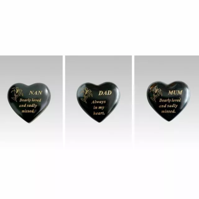 Black & Gold Lily Heart Stone - Name Choice - Funeral Grave Memorial Ornament