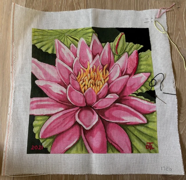 "Lona pintada a mano 14 unidades colorida flor de loto diseño 14"" x 14"