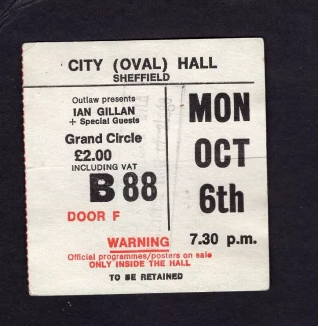 1980 Ian Gillan of Deep Purple concert ticket stub Sheffield UK