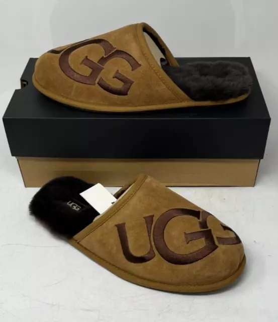 UGG Scuff Logo Men's Comfort Suede Slip On Slippers 1101324 Chestnut Size 12