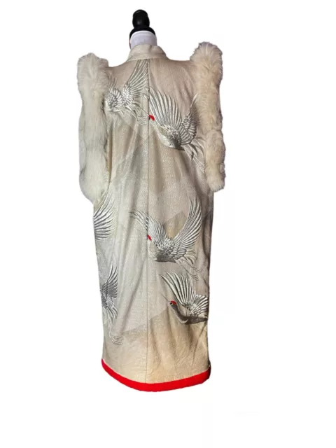Vintage Japanese Hand Embroidery Wedding Kimono Uchikake Cranes sleeveless fur 