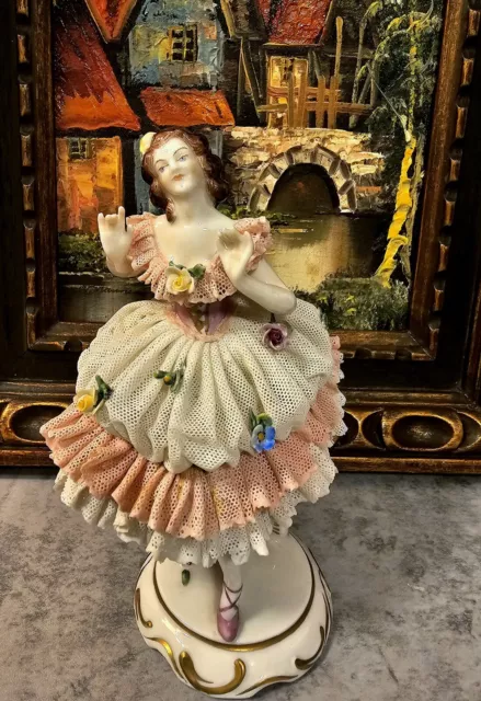 VOLKSTEDT PORCELAIN LACE Figurine Ballerina Dress Perfect Dresden lace ...