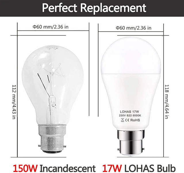 Lohas B22 LED Glühbirnen 150 W Äquivalent, 17 W 4 Stück (1er Pack), kühlweiß 2