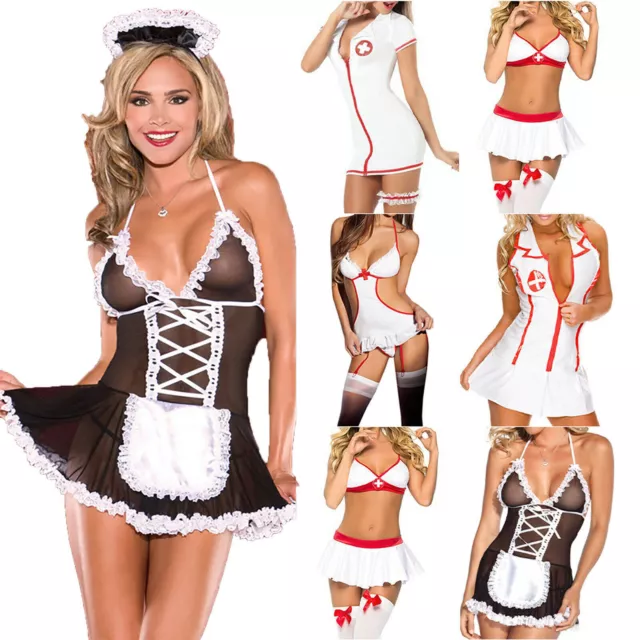 Sexy Women Naughty Maid Nurse Uniform Cosplay Adult Costume Lingerie Outfit AU.