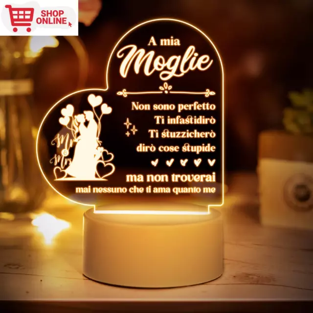 Regalo Moglie Compleanno - Luce Notturna Acrilico, per Lei - San Valentino, Nozz