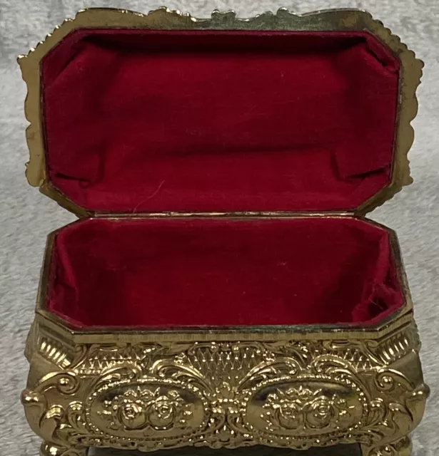 Brass Trinket/Jewelry Box Gold Tone Red Felt Lined 5-1/2" x  3-1/2" 2