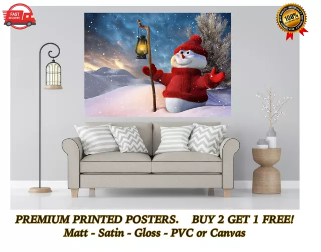 Christmas Snowman Winter Scene Large Poster Art Print Gift A0 A1 A2 A3 A4 Maxi