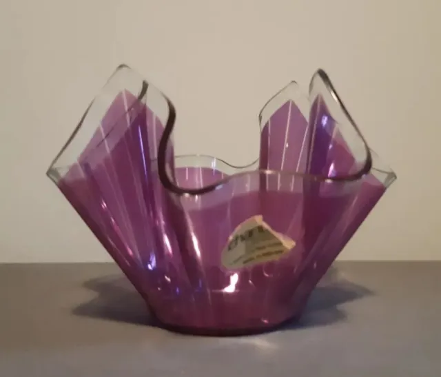 A Superb Vintage Chance Hankerchief Glass Vase With Label - Plum/Purple