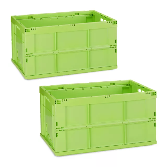 Pack de 2 cajas almacenaje plegables, 60 L Plástico, Cajas organizadoras, Verde