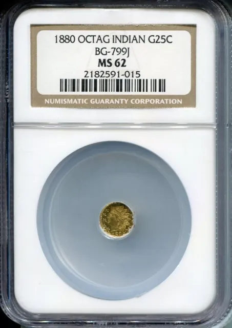 BG-799J 1880 G25c  NGC MS62  California Pioneer Fractional Gold Octag Indian