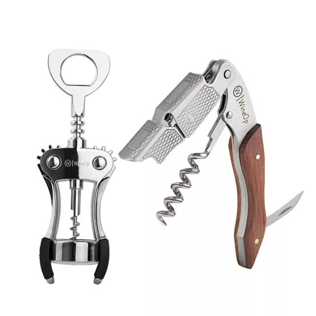 2 Premium Professional Items : Winged Wine Bottle Opener + Wine Key Corkscrew