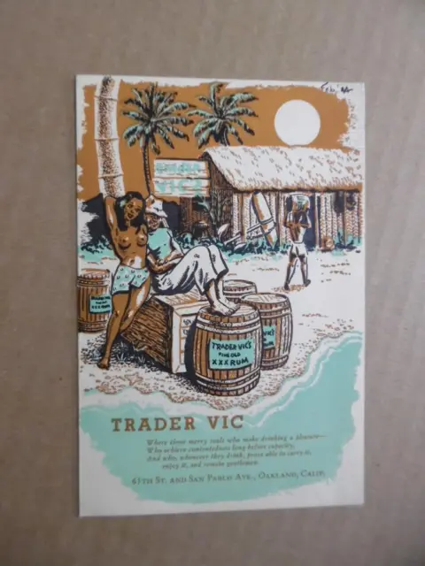 1941 Trader Vic's Cocktail Menu Tiki Bar Oakland California Vintage Original VG