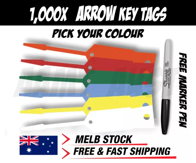 Disposable Plastic Arrow Key Tag Lot of 1000 Tags + FREE MARKER PEN