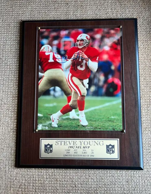 Sports Memorabilia Signed Steve Young plaque (authenticated) 1992 MVP + BONUS
