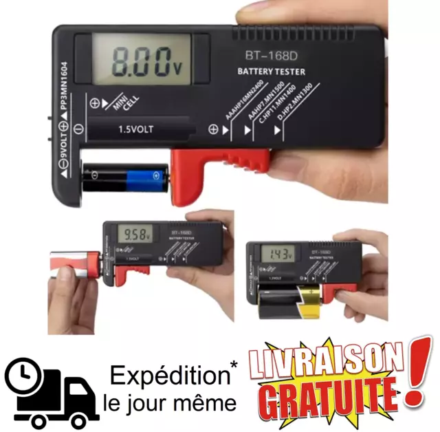 TESTEUR de batterie universel LCD Pour Pile Bouton AA/AAA/C/D/9V/1.5V numérique