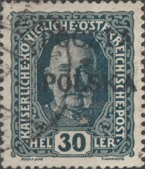 USED 1919 POLAND 30 Hell. POLSKA POCZTA Overprint Austrian Stamp BLACKISH Krakow