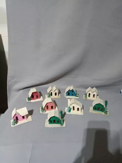 Vintage Lot of 9pc Christmas Village Putz Carboard Houses/ Japan