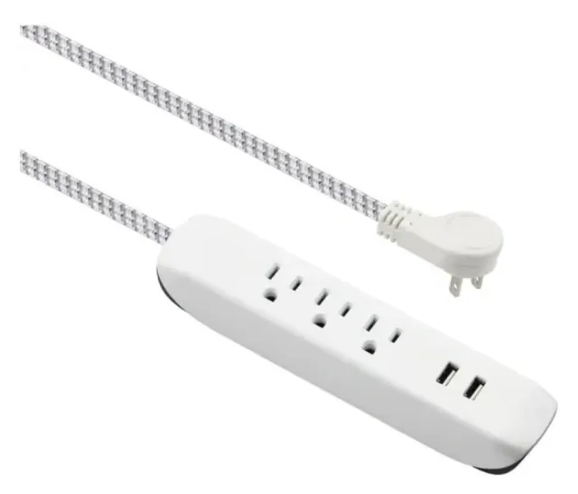 HDX LTS-7A-2 4.6m 16/3 3 Prise 2 USB Tressé Rallonge en Blanc Et Gris