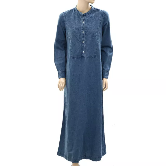 Nili Lotan Solid Denim Shirt Long Maxi Dress Long Sleeve Cotton S NEW 261736