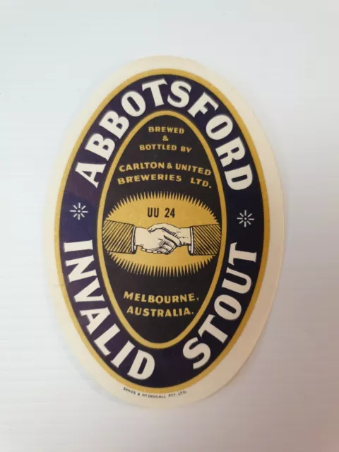 Vintage Abbotsford Invalid Stout Carlton & United Breweries Beer Bottle Label