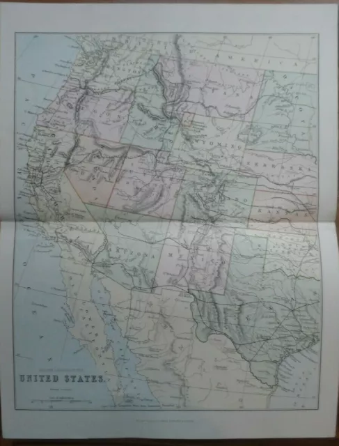 Antique map of America - Western part - 19th century Victorian colour map