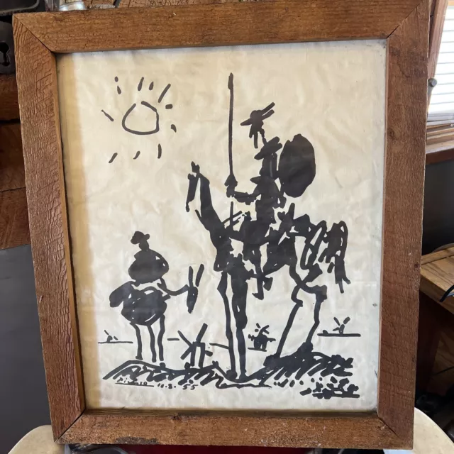 Picasso Lithograph Don Quixote on Hand Woven Paper 18.5” x 21.5” x 1" Picasso Lithograph Don Quixote on Hand Woven Paper 18.5” x 21.5” x 1"