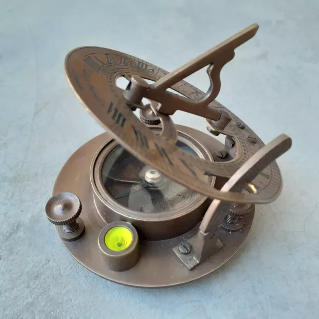 Antique Nautical Brass Sundial Compass Vintage Marine