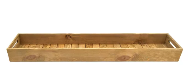 XXL Holz Deko Tablett eckig - 95 x 18 cm - Servier Schale Kerzen Brett m. Griff