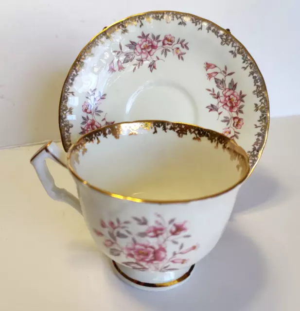 AYNSLEY FINE BONE CHINA CUP & SAUCER SET PINK FLORALS 1960's