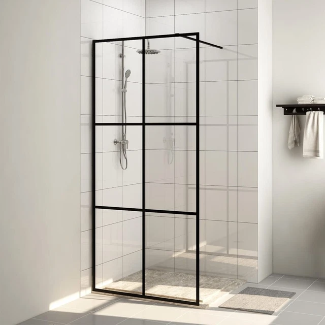 Parete per Doccia Walk-in Vetro Trasparente ESG Nera 100x195 cm