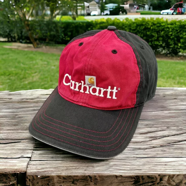 Carhartt Logo Mens Adjustable Strap Back Dad Hat Baseball Work Cap Red Black